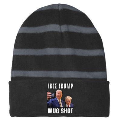 Free Trump Mugshot President Joe Biden Selfie Halloween Striped Beanie with Solid Band