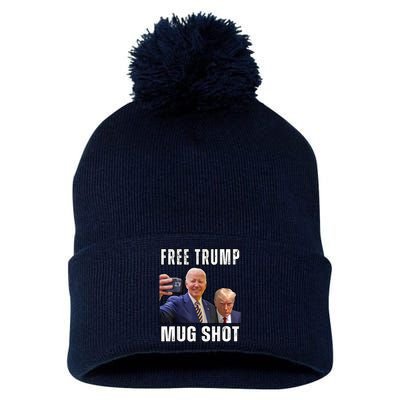 Free Trump Mugshot President Joe Biden Selfie Halloween Pom Pom 12in Knit Beanie