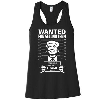 Free Trump Mugshot Wanted For Second Term 2024 Trump 2024 Women's Racerback Tank