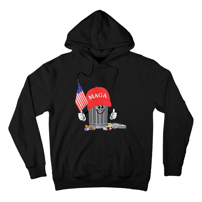 Funny Trump Maga Garbage Can Cartoon Character American Flag Hoodie