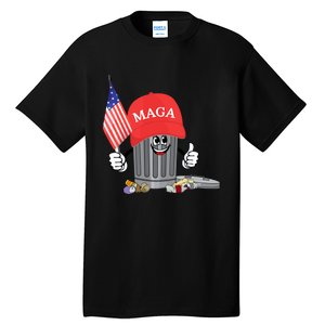 Funny Trump Maga Garbage Can Cartoon Character American Flag Tall T-Shirt