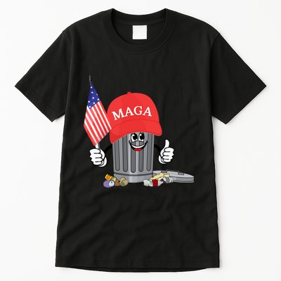 Funny Trump Maga Garbage Can Cartoon Character American Flag Tall T-Shirt