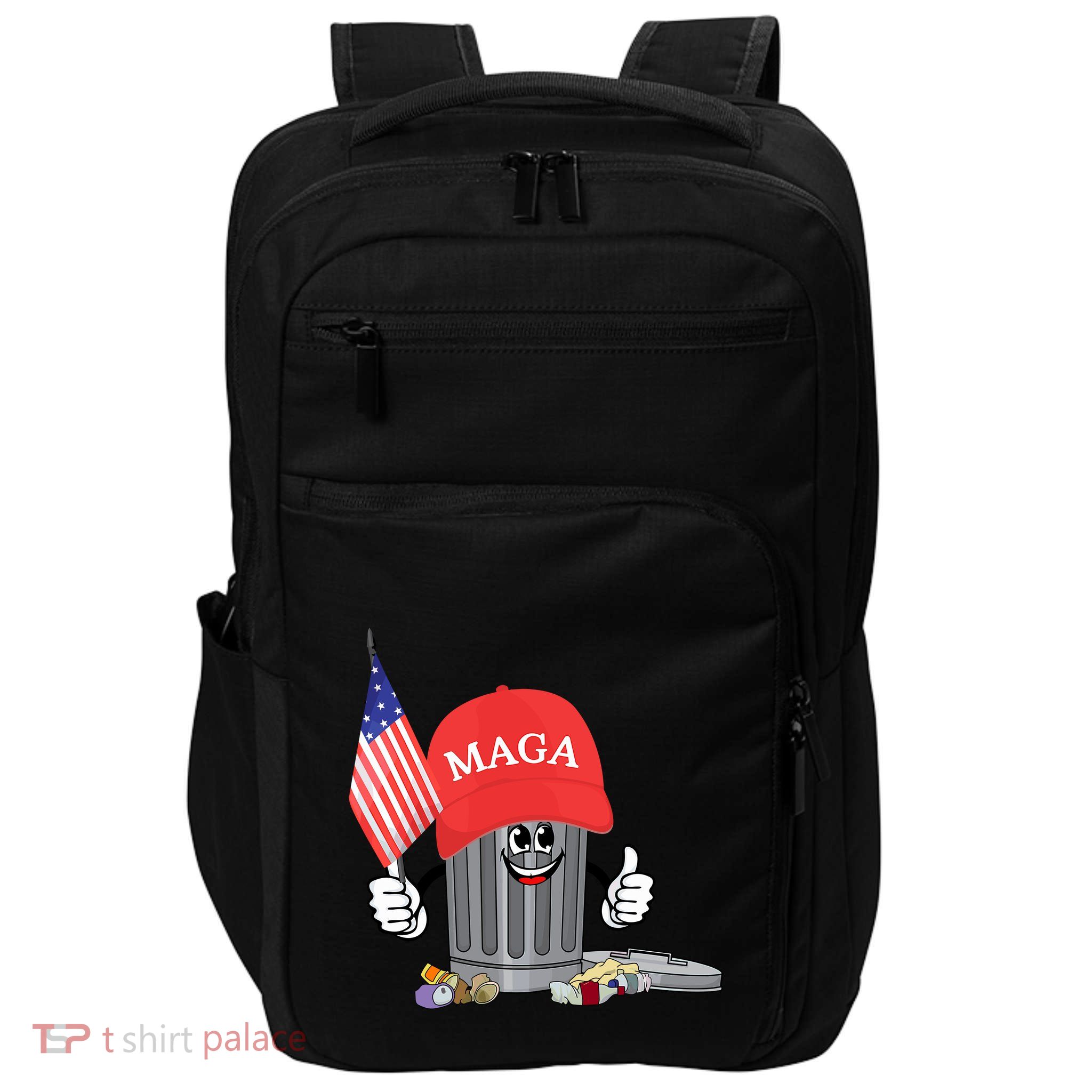 Funny Trump Maga Garbage Can Cartoon Character American Flag Impact Tech Backpack