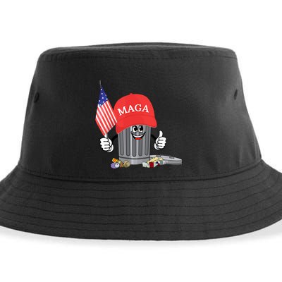 Funny Trump Maga Garbage Can Cartoon Character American Flag Sustainable Bucket Hat