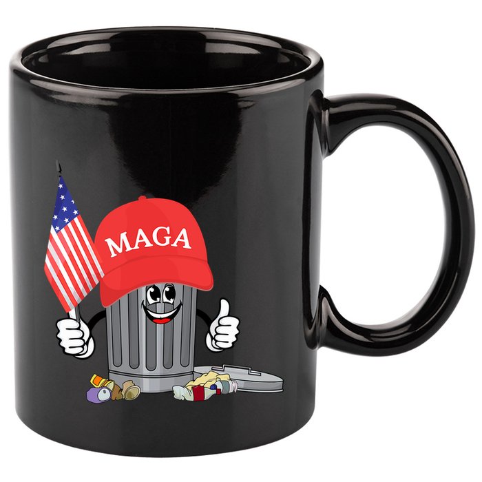 Funny Trump Maga Garbage Can Cartoon Character American Flag 11oz C Handle Ceramic Mug