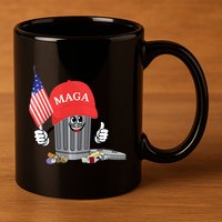 Funny Trump Maga Garbage Can Cartoon Character American Flag 11oz C Handle Ceramic Mug