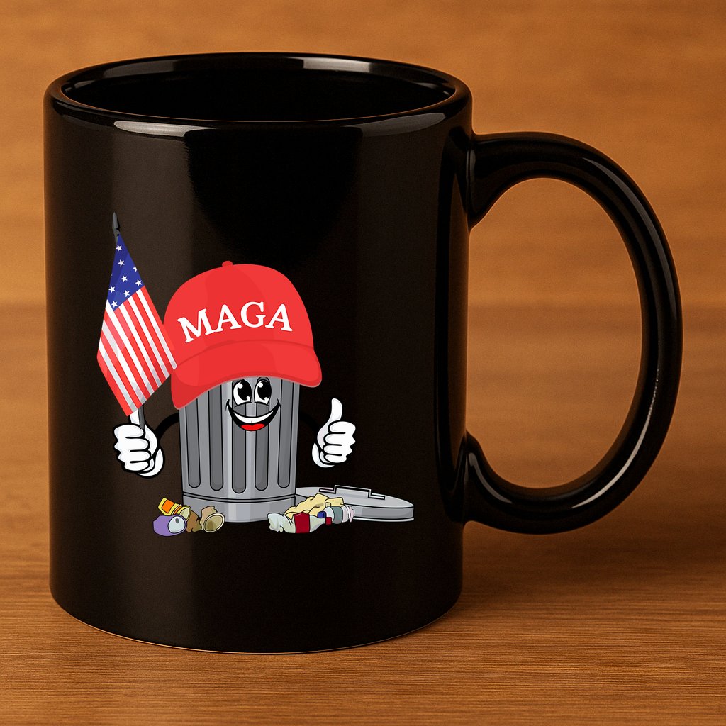 Funny Trump Maga Garbage Can Cartoon Character American Flag 11oz C Handle Ceramic Mug