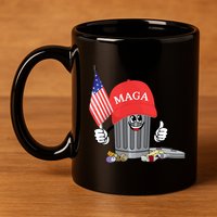Funny Trump Maga Garbage Can Cartoon Character American Flag 11oz C Handle Ceramic Mug