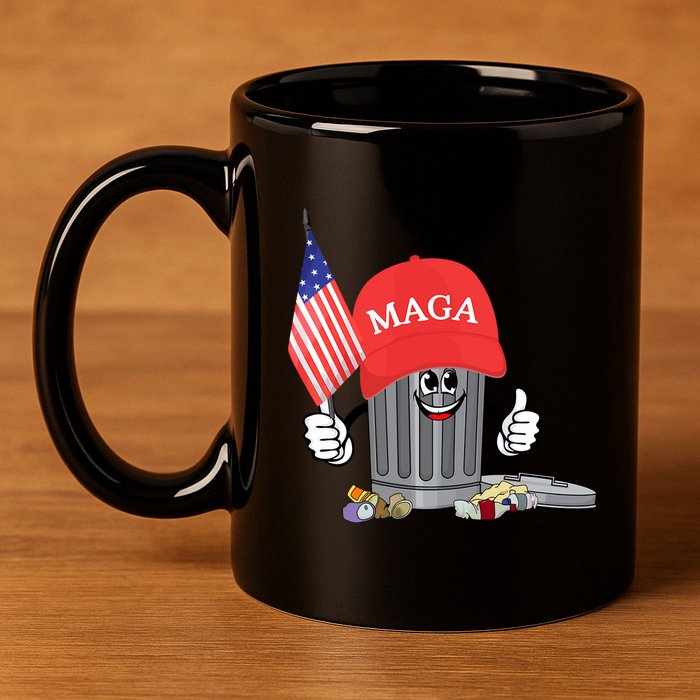 Funny Trump Maga Garbage Can Cartoon Character American Flag 11oz C Handle Ceramic Mug