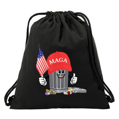 Funny Trump Maga Garbage Can Cartoon Character American Flag Drawstring Bag