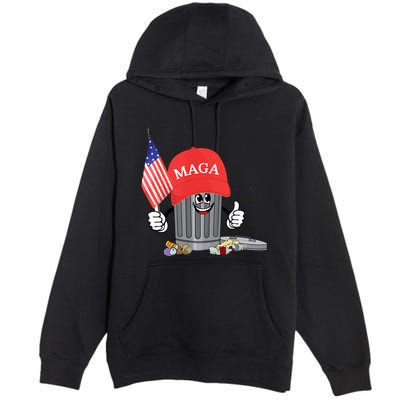 Funny Trump Maga Garbage Can Cartoon Character American Flag Premium Pullover Hoodie