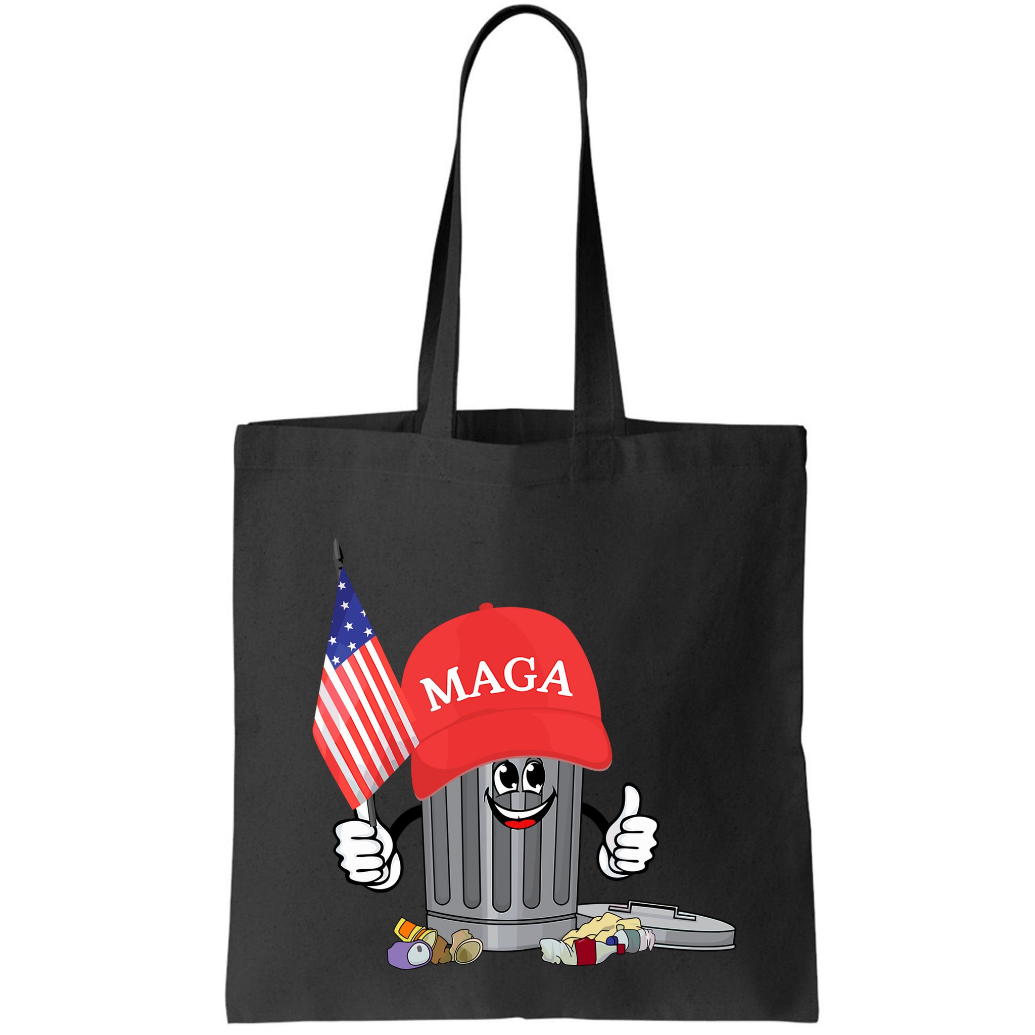 Funny Trump Maga Garbage Can Cartoon Character American Flag Bag