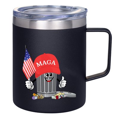 Funny Trump Maga Garbage Can Cartoon Character American Flag 12oz Stainless Steel Coffee Mug