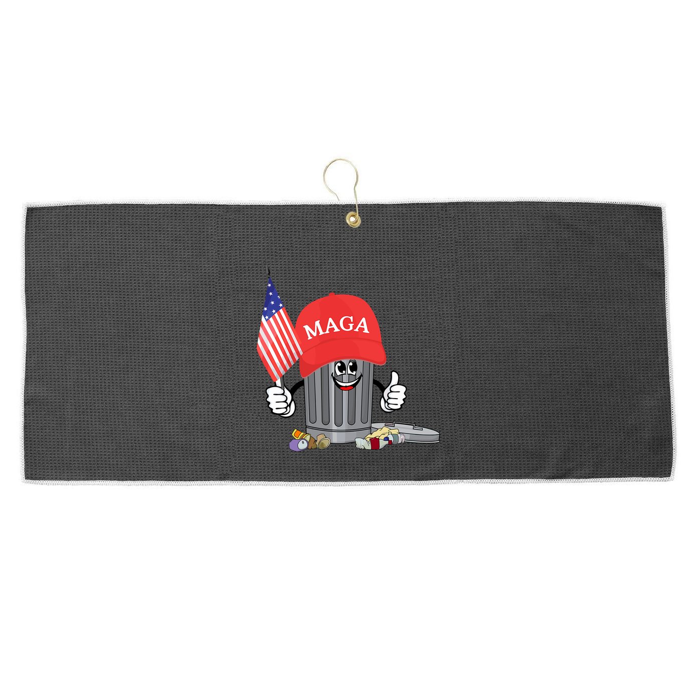 Funny Trump Maga Garbage Can Cartoon Character American Flag Large Microfiber Waffle Golf Towel