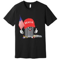 Funny Trump Maga Garbage Can Cartoon Character American Flag Premium T-Shirt