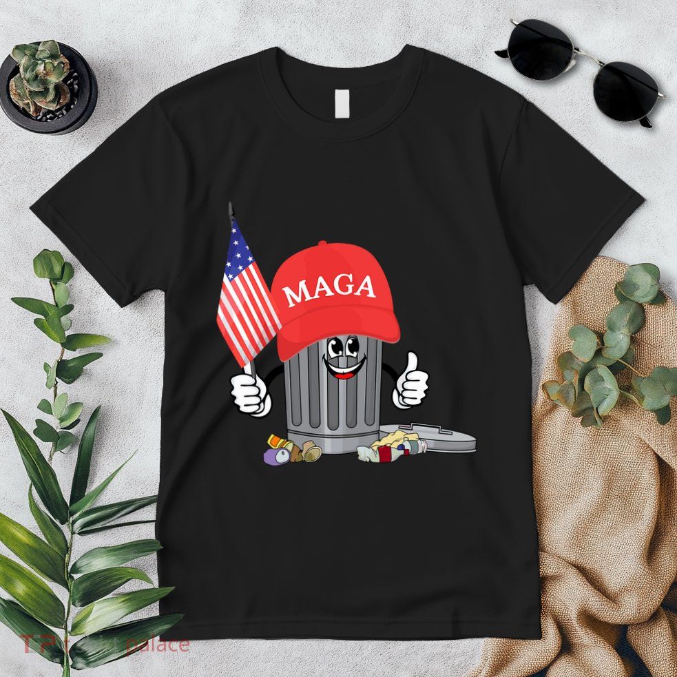Funny Trump Maga Garbage Can Cartoon Character American Flag Premium T-Shirt