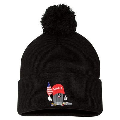 Funny Trump Maga Garbage Can Cartoon Character American Flag Pom Pom 12in Knit Beanie