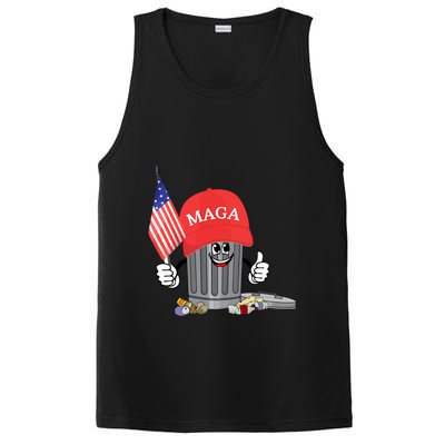 Funny Trump Maga Garbage Can Cartoon Character American Flag PosiCharge Competitor Tank