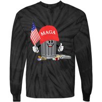 Funny Trump Maga Garbage Can Cartoon Character American Flag Tie-Dye Long Sleeve Shirt