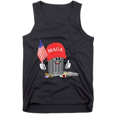 Funny Trump Maga Garbage Can Cartoon Character American Flag Tank Top