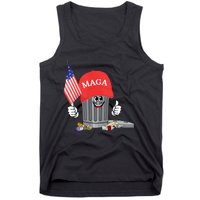 Funny Trump Maga Garbage Can Cartoon Character American Flag Tank Top