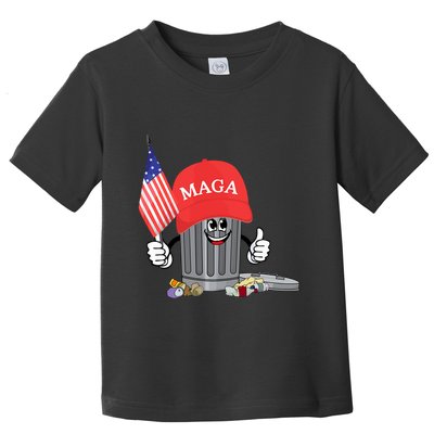 Funny Trump Maga Garbage Can Cartoon Character American Flag Toddler T-Shirt