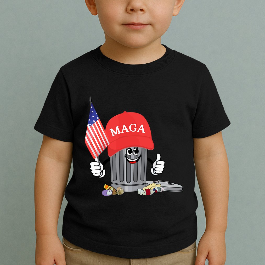 Funny Trump Maga Garbage Can Cartoon Character American Flag Toddler T-Shirt