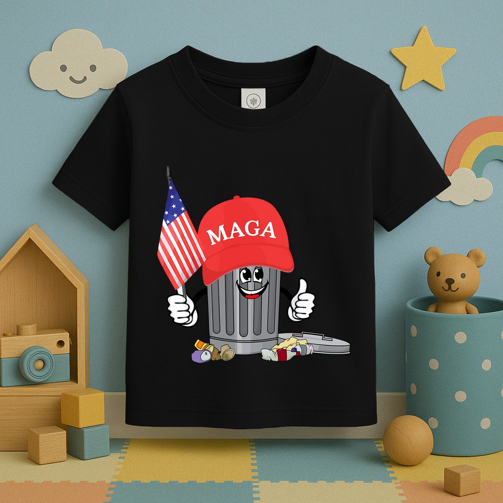 Funny Trump Maga Garbage Can Cartoon Character American Flag Toddler T-Shirt