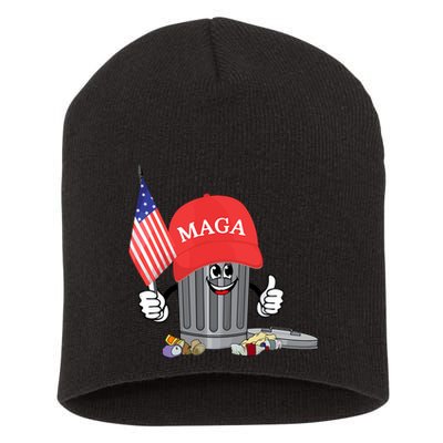 Funny Trump Maga Garbage Can Cartoon Character American Flag Short Acrylic Beanie