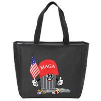 Funny Trump Maga Garbage Can Cartoon Character American Flag Zip Tote Bag