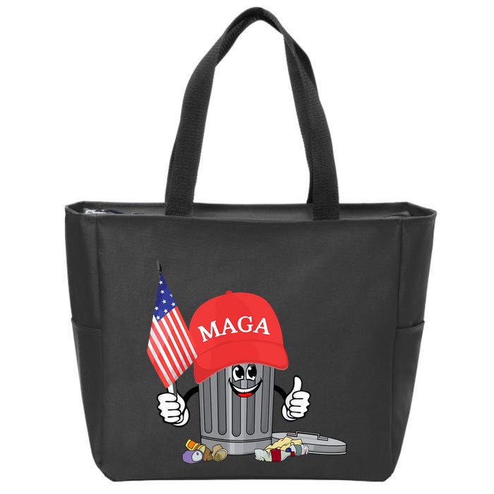 Funny Trump Maga Garbage Can Cartoon Character American Flag Zip Tote Bag