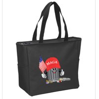 Funny Trump Maga Garbage Can Cartoon Character American Flag Zip Tote Bag