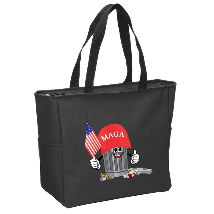 Funny Trump Maga Garbage Can Cartoon Character American Flag Zip Tote Bag