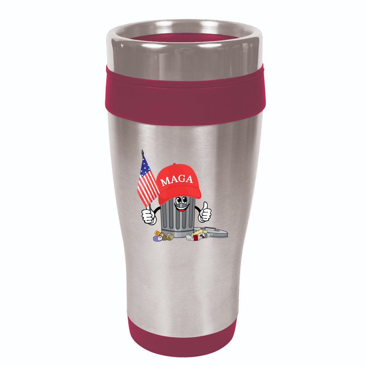 Funny Trump Maga Garbage Can Cartoon Character American Flag 16oz Travel Tumbler
