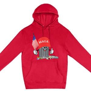 Funny Trump Maga Garbage Can Cartoon Character American Flag Premium Pullover Hoodie