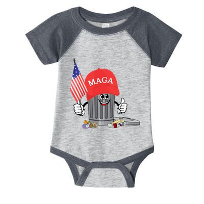 Funny Trump Maga Garbage Can Cartoon Character American Flag Infant Baby Jersey Bodysuit