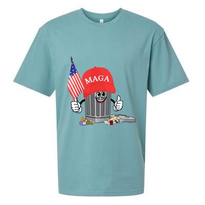 Funny Trump Maga Garbage Can Cartoon Character American Flag Sueded Cloud Jersey T-Shirt