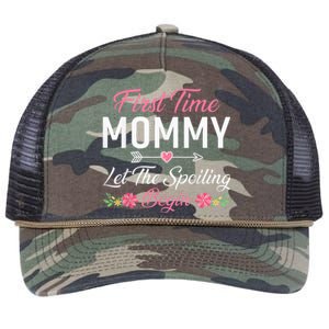 First Time Mommy Let The Spoiling Begin Mothers Day Birthday Retro Rope Trucker Hat Cap