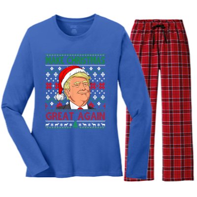 Funny Trump Make Christmas Great Again Ugly Sweater Xmas Pjs Cute Gift Women's Long Sleeve Flannel Pajama Set 