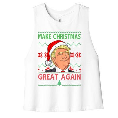 Funny Trump Make Christmas Great Again Ugly Sweater Xmas Pjs Cute Gift Women's Racerback Cropped Tank