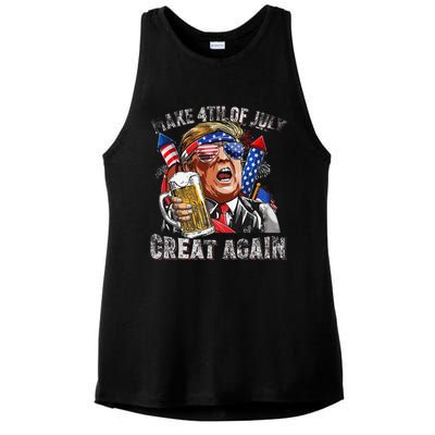 Funny Trump Make 4th Of July Great Again Drinking Beer Ladies PosiCharge Tri-Blend Wicking Tank