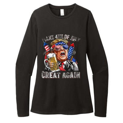 Funny Trump Make 4th Of July Great Again Drinking Beer Womens CVC Long Sleeve Shirt