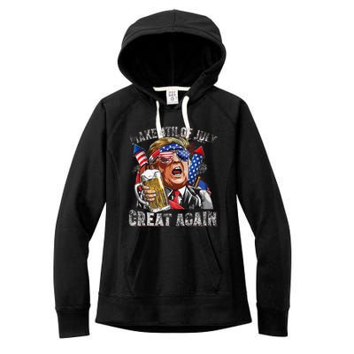 Funny Trump Make 4th Of July Great Again Drinking Beer Women's Fleece Hoodie