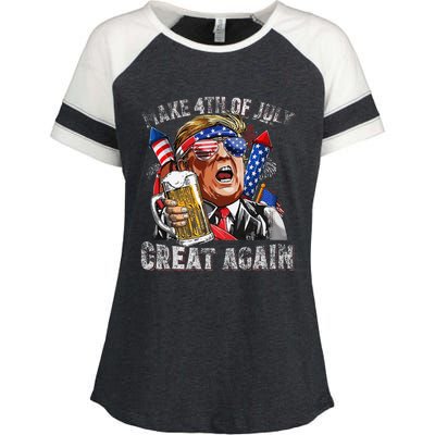 Funny Trump Make 4th Of July Great Again Drinking Beer Enza Ladies Jersey Colorblock Tee