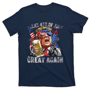 Funny Trump Make 4th Of July Great Again Drinking Beer T-Shirt