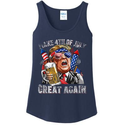 Funny Trump Make 4th Of July Great Again Drinking Beer Ladies Essential Tank