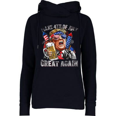 Funny Trump Make 4th Of July Great Again Drinking Beer Womens Funnel Neck Pullover Hood