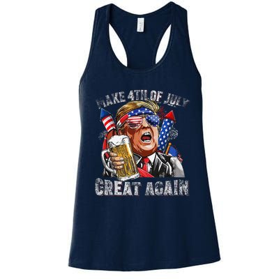 Funny Trump Make 4th Of July Great Again Drinking Beer Women's Racerback Tank