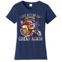 Funny Trump Make 4th Of July Great Again Drinking Beer Women's T-Shirt