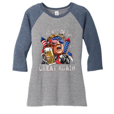 Funny Trump Make 4th Of July Great Again Drinking Beer Women's Tri-Blend 3/4-Sleeve Raglan Shirt